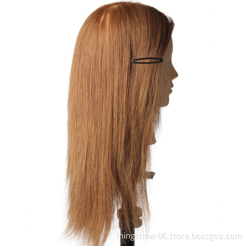 New training head with blonde hair doll professional hairdressing head mannequin without makeup face gold hair manican head